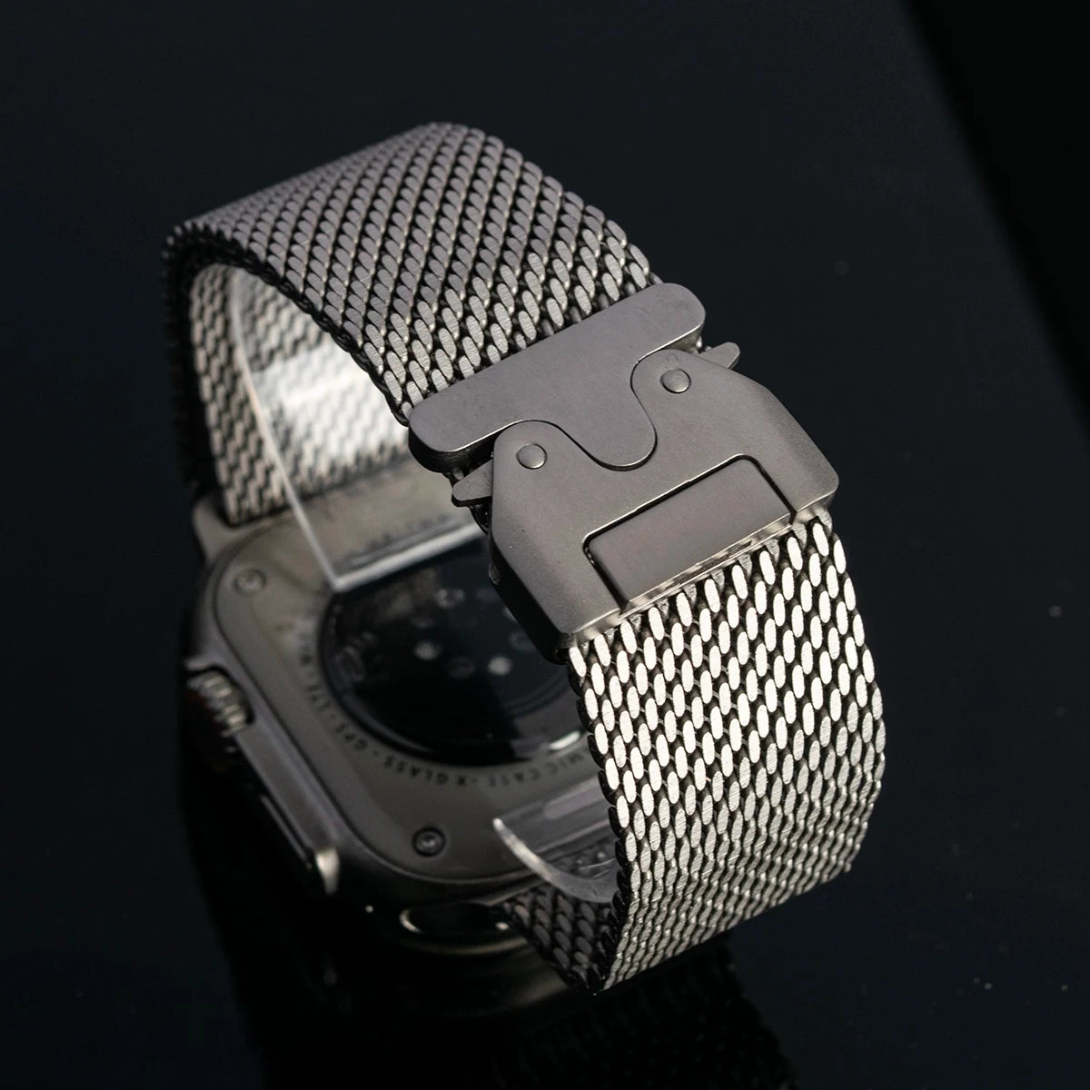 Titanium Milanese Mesh Band Compatible with Apple Watch 49mm – Parachute Buckle-Apple Watch Accessories-ModuLoop-Black-44 45 46 49MM-Viva Timepiece