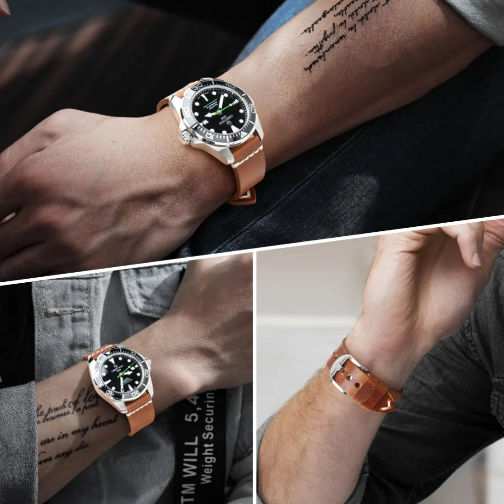 Vintage Oil Wax Cow Leather Watch Strap for Traditional Watches (20mm / 22mm / 24mm)-VivaStraps-Viva Timepiece