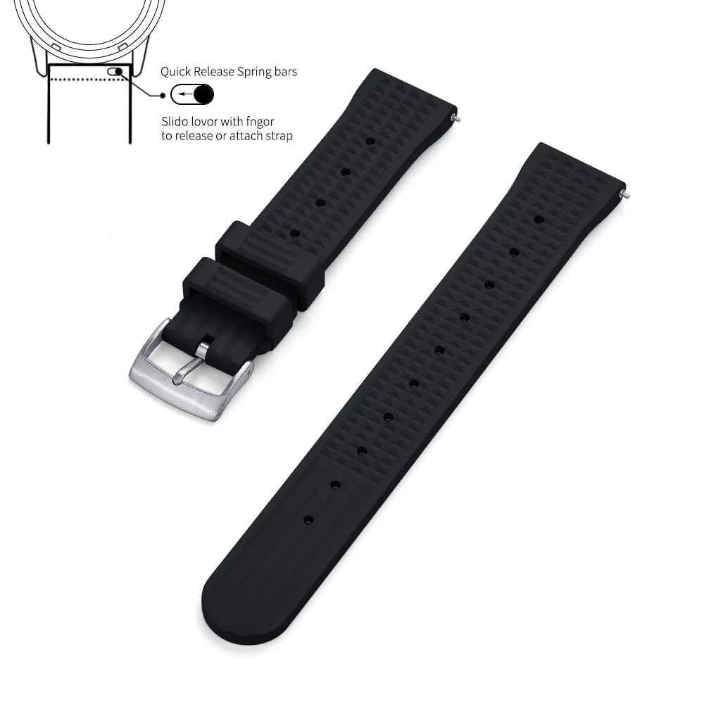 Waffle FKM Rubber Watch Strap – Quick Release, 20mm / 22mm-Straptique-Viva Timepiece