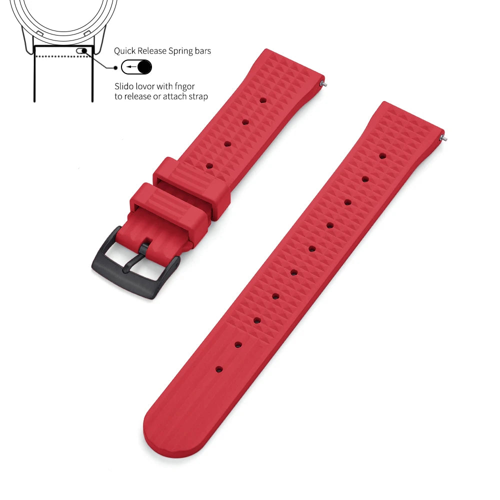 Waffle FKM Rubber Watch Strap – Quick Release, 20mm / 22mm-Straptique-Viva Timepiece