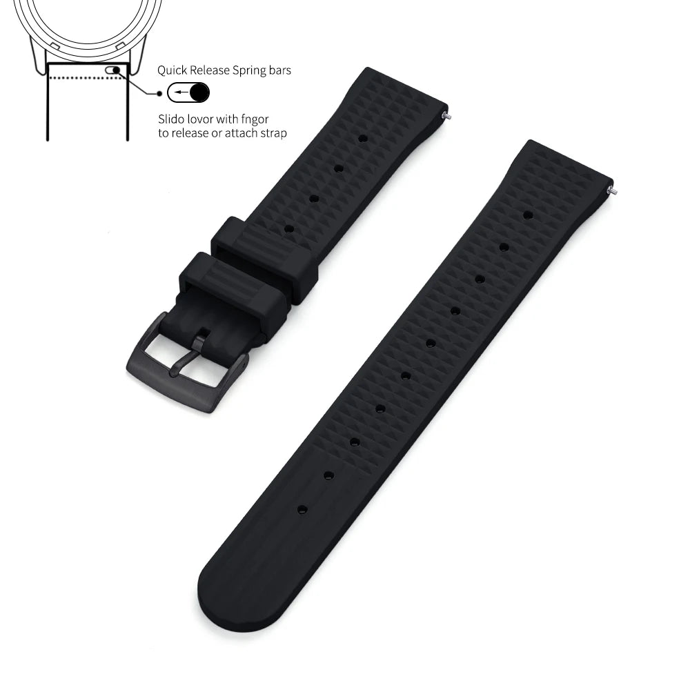 Waffle FKM Rubber Watch Strap – Quick Release, 20mm / 22mm-Straptique-Viva Timepiece