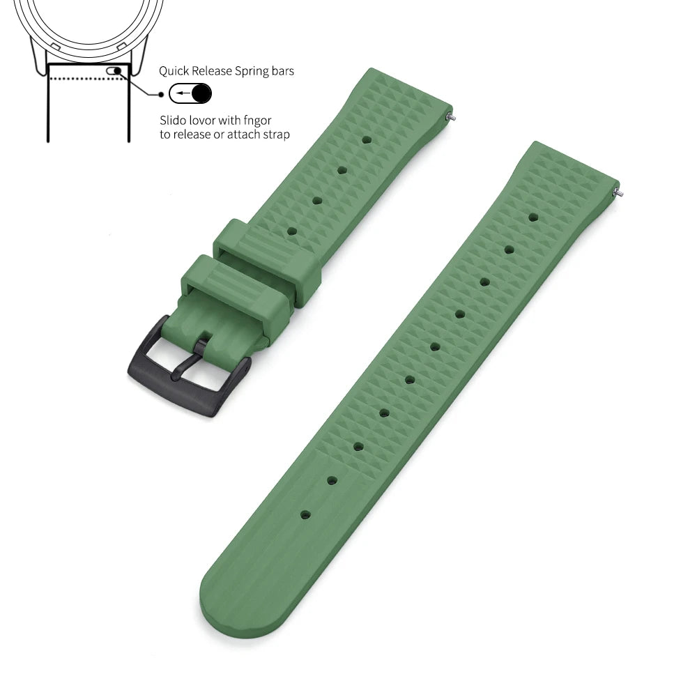 Waffle FKM Rubber Watch Strap – Quick Release, 20mm / 22mm-Straptique-Viva Timepiece