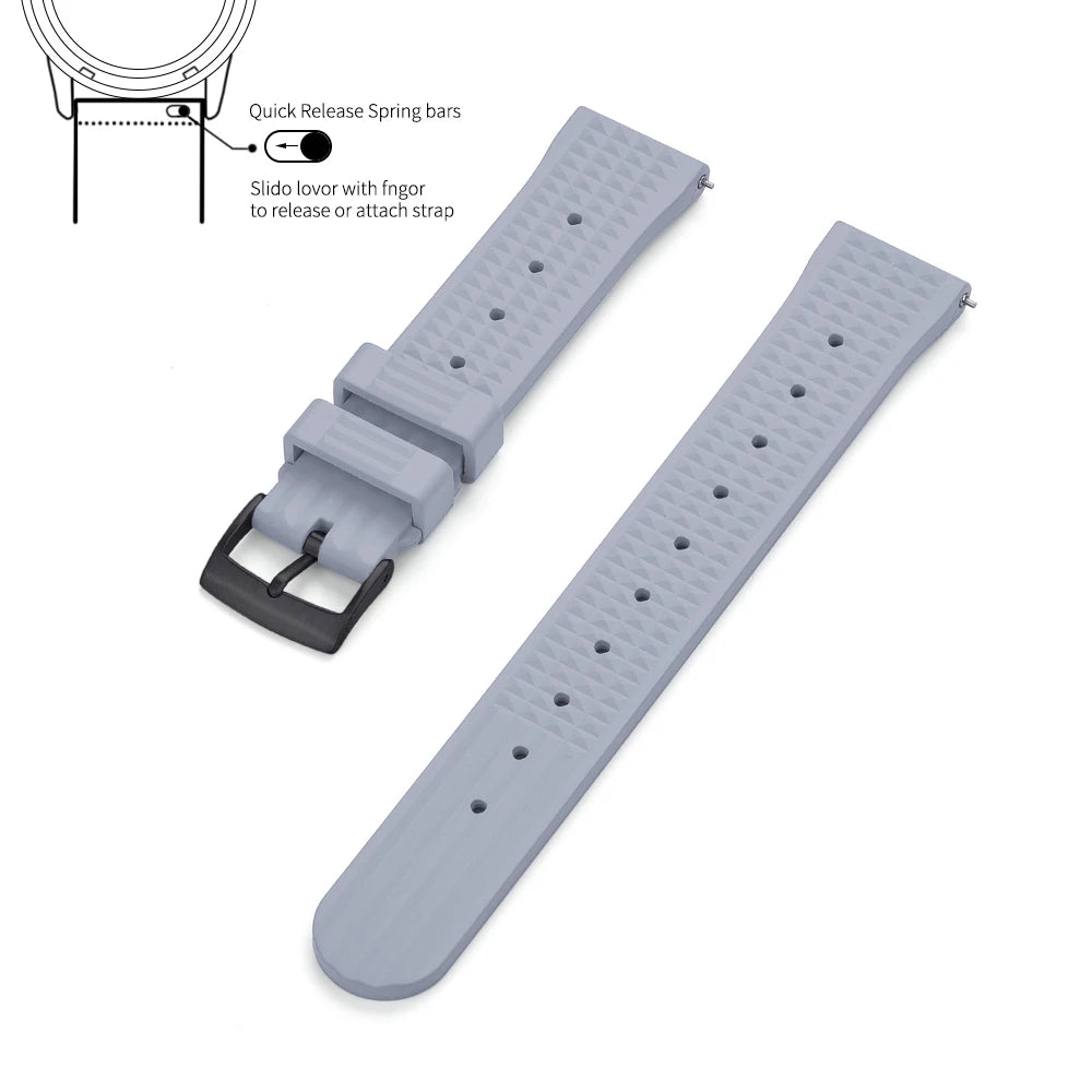 Waffle FKM Rubber Watch Strap – Quick Release, 20mm / 22mm-Straptique-Viva Timepiece