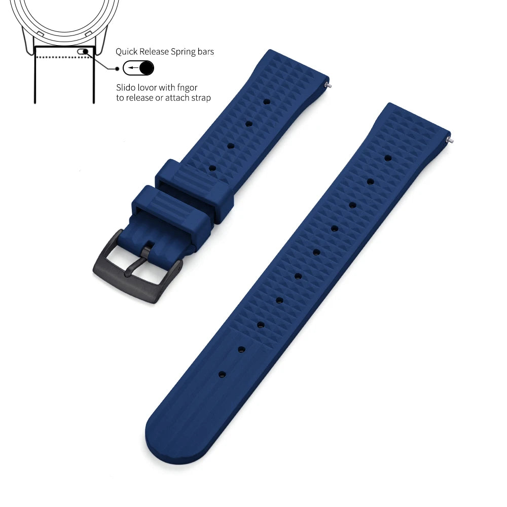 Waffle FKM Rubber Watch Strap – Quick Release, 20mm / 22mm-Straptique-Viva Timepiece