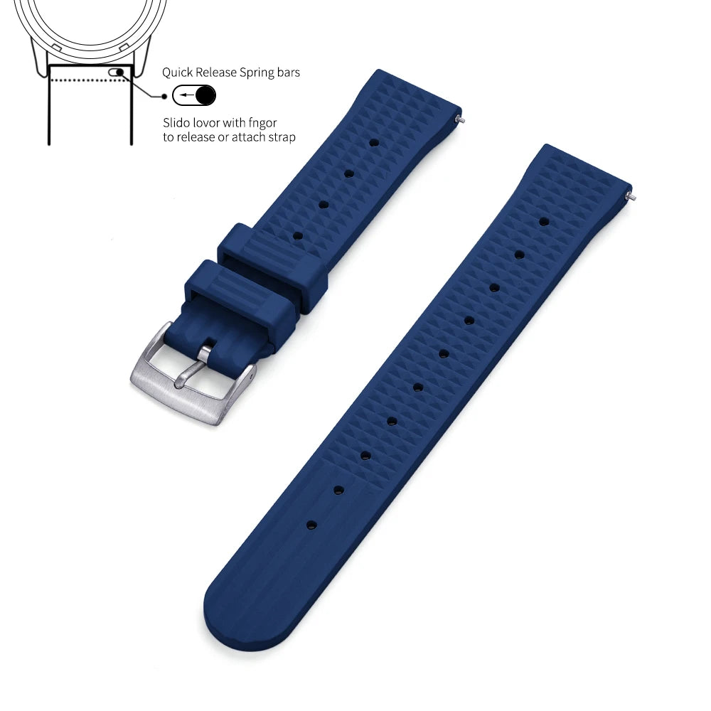 Waffle FKM Rubber Watch Strap – Quick Release, 20mm / 22mm-Straptique-Viva Timepiece