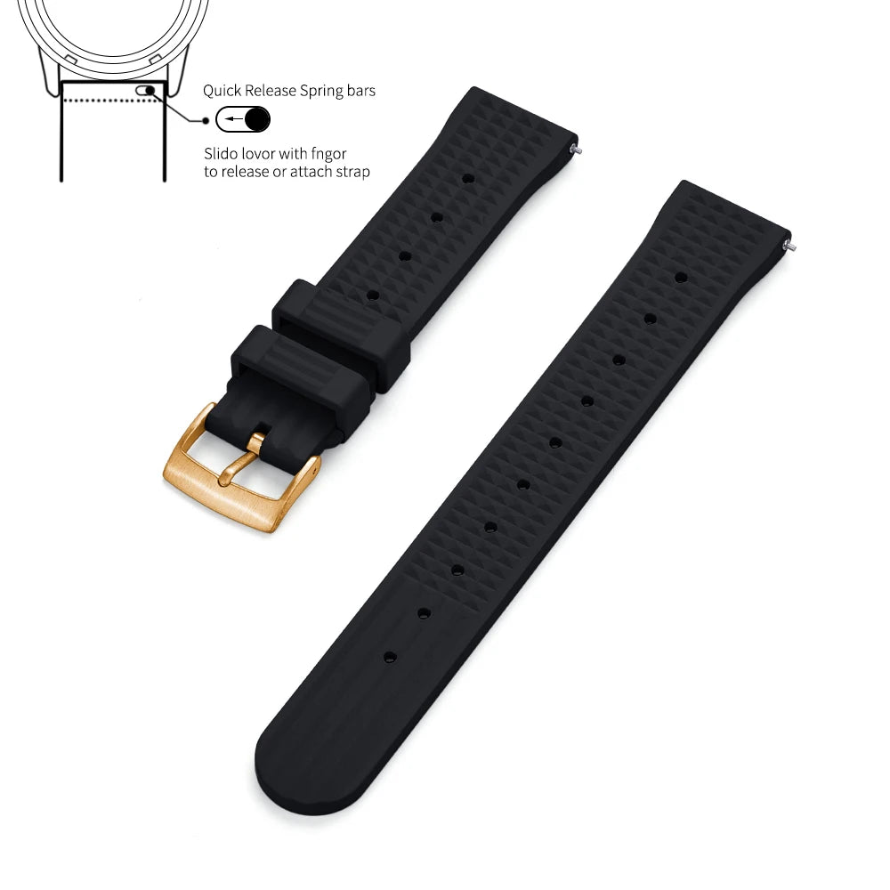 Waffle FKM Rubber Watch Strap – Quick Release, 20mm / 22mm-Straptique-Viva Timepiece