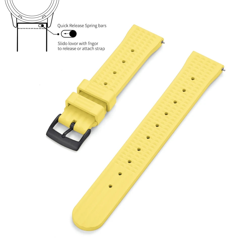 Waffle FKM Rubber Watch Strap – Quick Release, 20mm / 22mm-Straptique-Viva Timepiece
