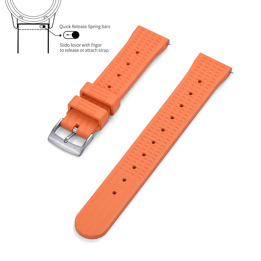 Waffle FKM Rubber Watch Strap – Quick Release, 20mm / 22mm-Straptique-Viva Timepiece
