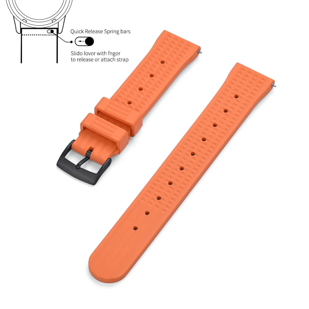 Waffle FKM Rubber Watch Strap – Quick Release, 20mm / 22mm-Straptique-Viva Timepiece