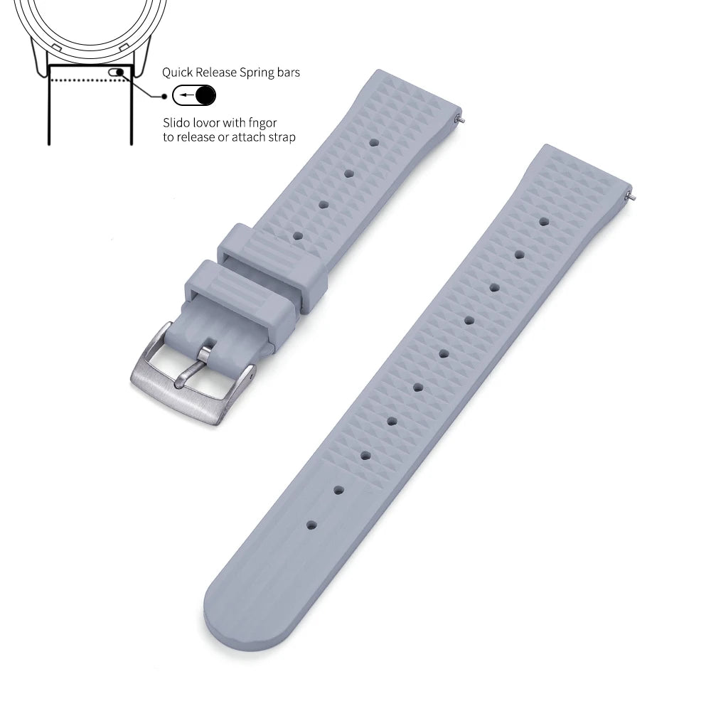Waffle FKM Rubber Watch Strap – Quick Release, 20mm / 22mm-Straptique-Viva Timepiece