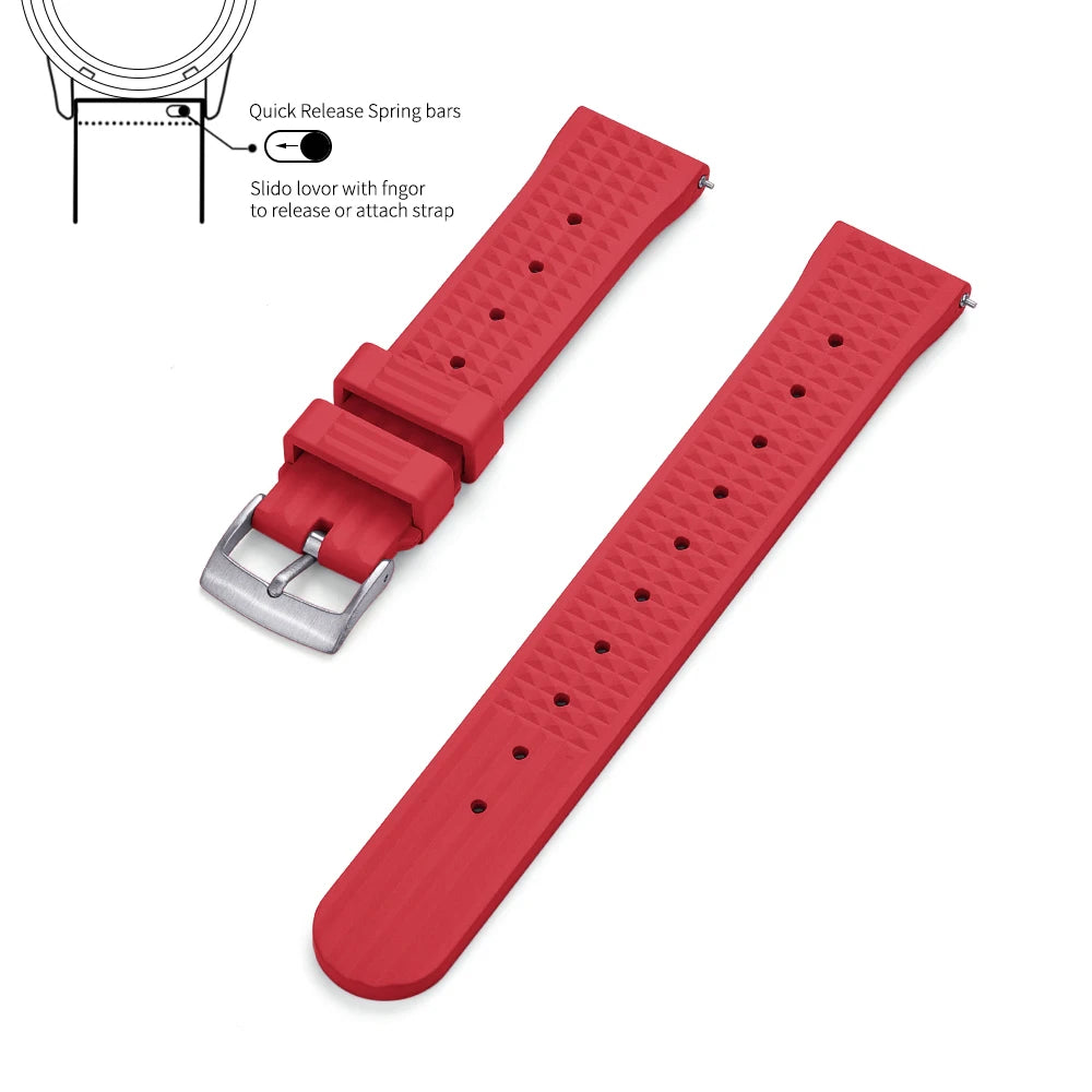 Waffle FKM Rubber Watch Strap – Quick Release, 20mm / 22mm-Straptique-Viva Timepiece