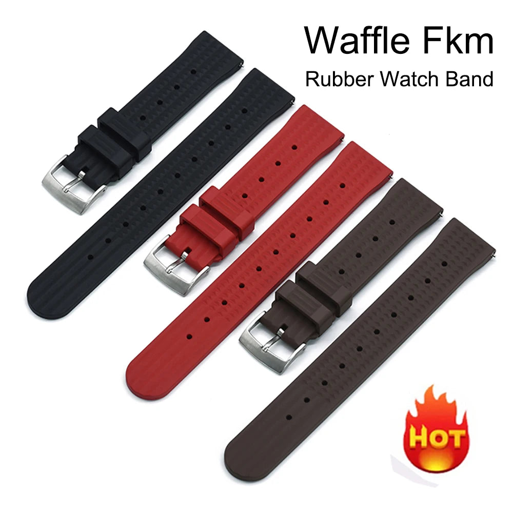 Waffle FKM Rubber Watch Strap – Quick Release, 20mm / 22mm-Straptique-Viva Timepiece