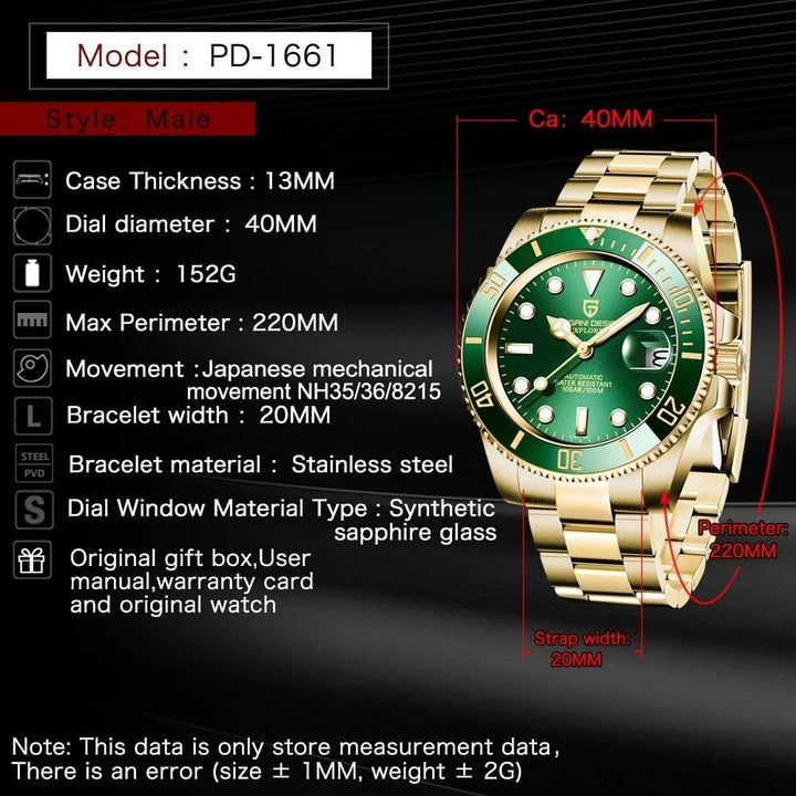 Pagani Design Yellow Gold Submariner Date Homage Watches Viva Timepiece