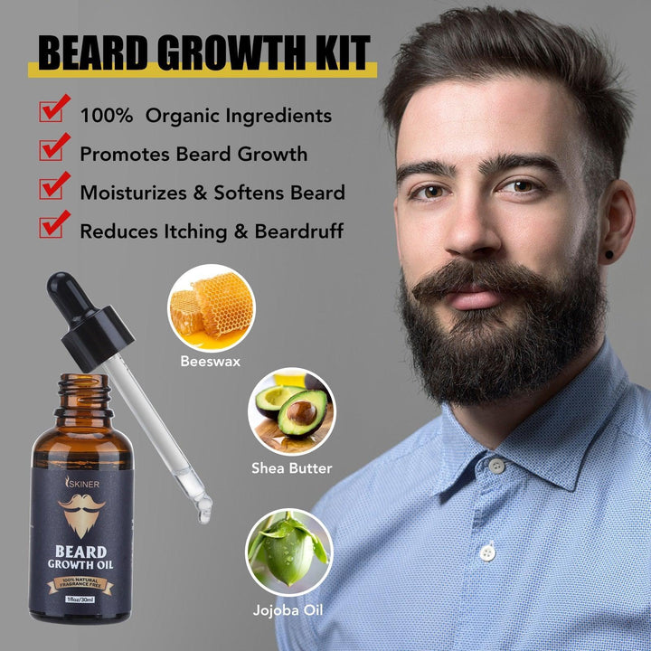 Skiner 5Pcs/Set Beard Growth Serum With Roller Kit - Shaving and Grooming - Beard Growth Kit - Viva Timepiece