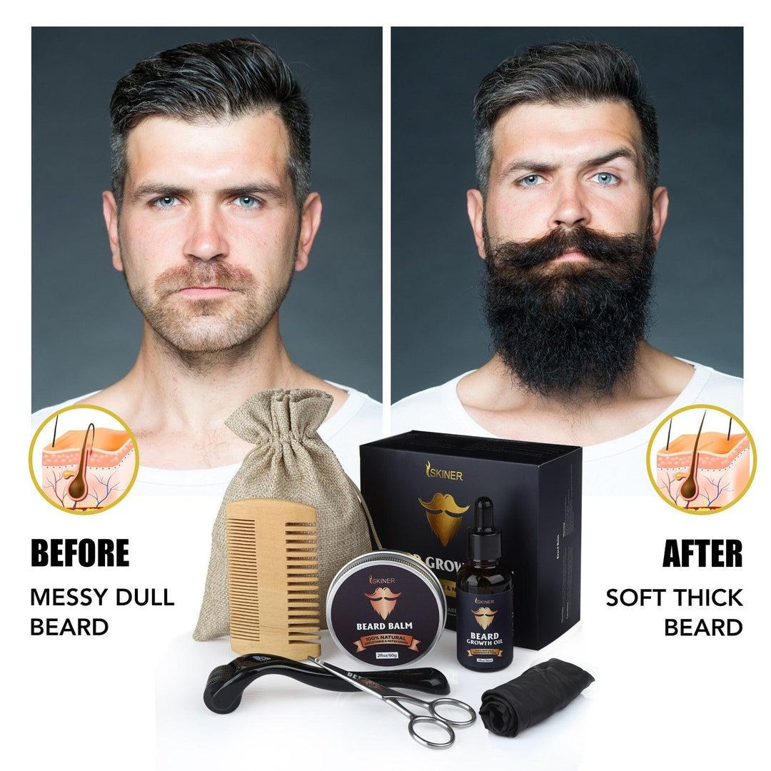 Skiner 5Pcs/Set Beard Growth Serum With Roller Kit - Shaving and Grooming - Beard Growth Kit - Viva Timepiece